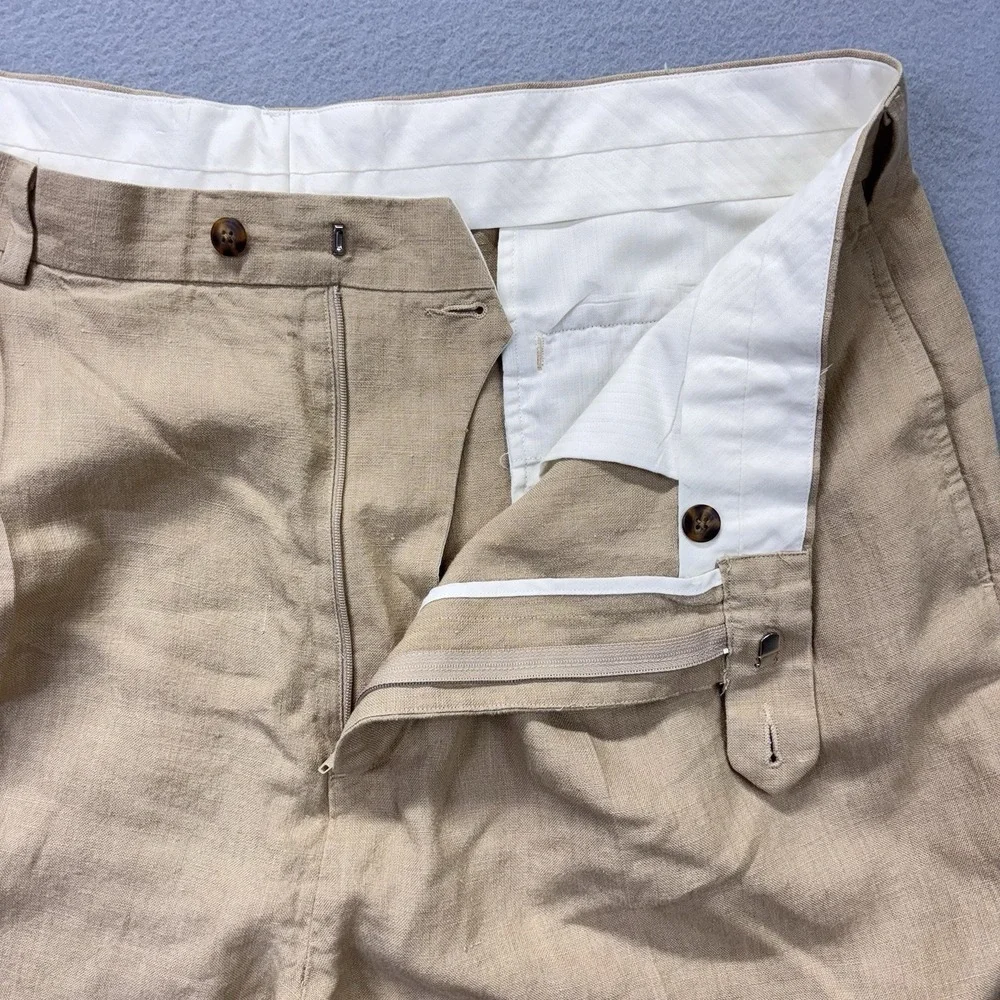 Jos A Bank Linen Pants Mens 40x29‎ Khaki Pleated Casual Costal Lightweight Chino